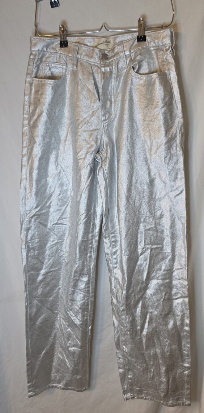 Universal Thread Jeans Womens Size 2 Silver Metallic Denim Straight Leg 90 Baggy